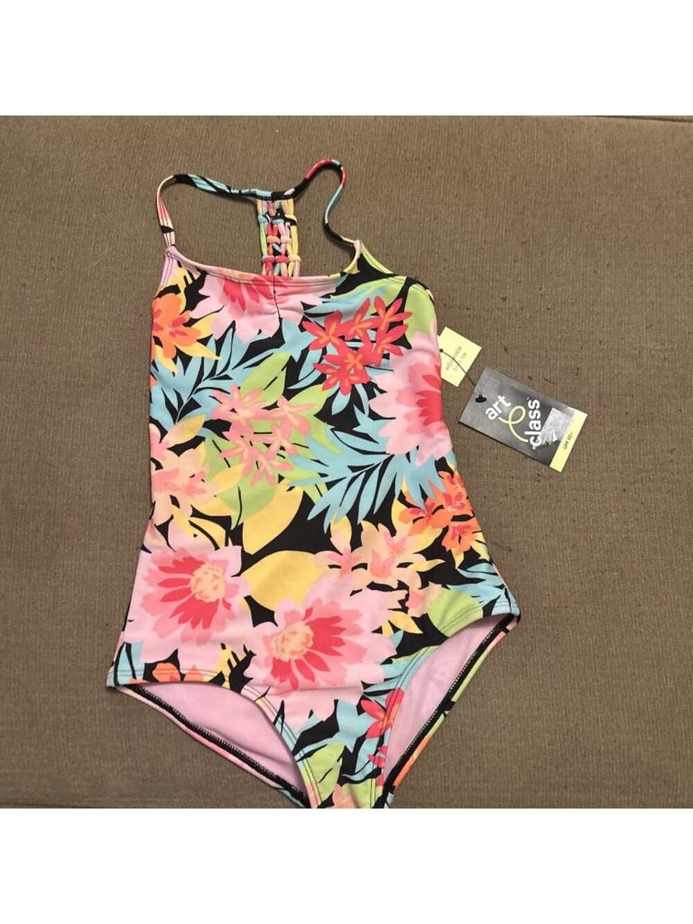 Art Class Girl's Size Medium (6/7 ) 'Sunrise Bloom' Floral Printed 1pc Swimsuit